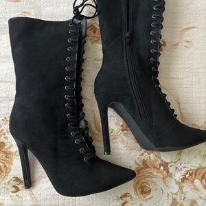 Black lace booties